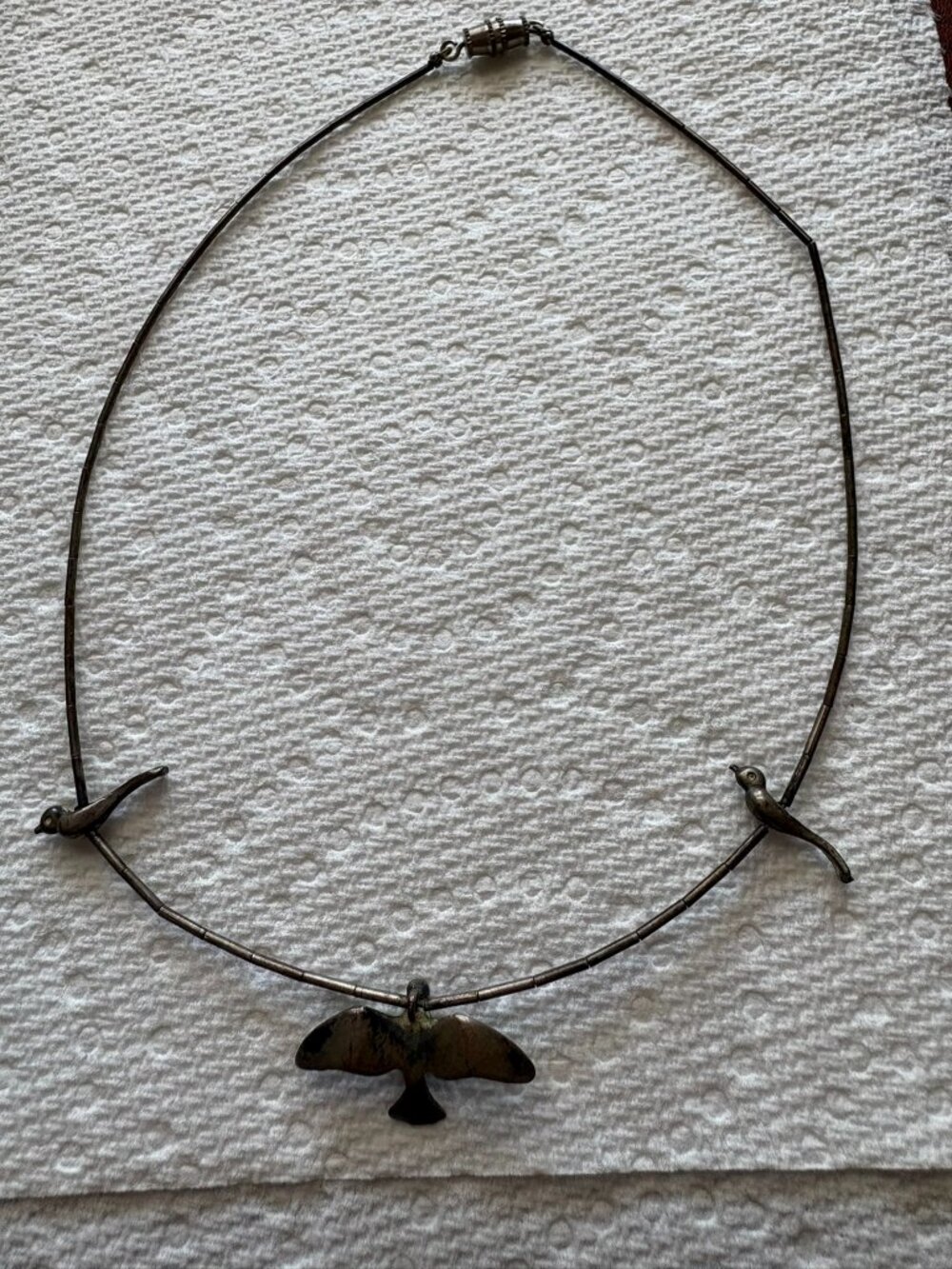 Vintage Navajo Sterling Silver Bird Choker Necklace